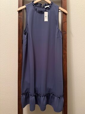 LOFT Sleeveless Ruffle Hem Shift Dress – Blue/Purple – Size 10 – NWT